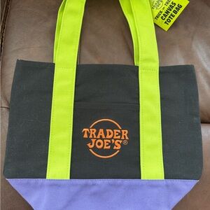 Trader Joe's Black Canvas Tote with Lime Straps & Purple Base NWT
